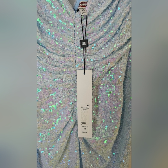 Badgley Mischka Sequined Ruched Gown Dress Color Blue Size 16